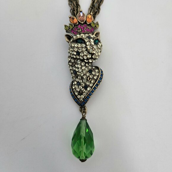 Princess Amanda Borghese Leopard with Crown Rhinestone Necklace Double Chain - Picture 2 of 9